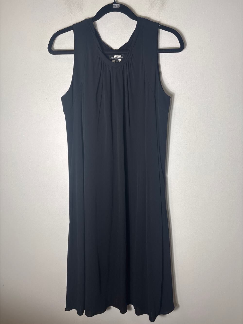 Lida Baday Black Twisted Neck Line Belted Dress Sz M